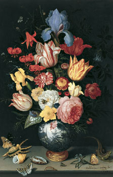 Vaso chino con flores, conchas e insectos, 1628, de Balthasar van der Ast